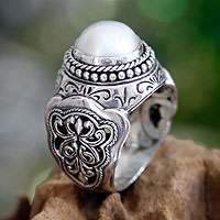 Cultured pearl domed ring, 'Princess Fantasy' - Hand Crafted Pearl and Sterling Silver Dome Ring