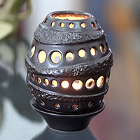 Ceramic candleholder Java Brown Beehive Indonesia