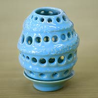 Ceramic candleholder Java Blue Beehive Indonesia