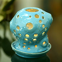 Ceramic candleholder Blue Java Cactus Indonesia