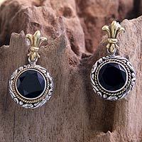 Gold accent onyx dangle earrings,