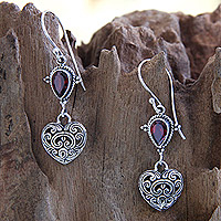 Garnet heart earrings, 'Love's Compassion' - Heart Shaped Sterling Silver and Garnet Earrings
