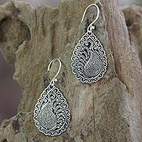 Sterling silver dangle earrings, 'Peacock Arabesque' - Handcrafted Sterling Silver Dangle Earrings