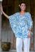 Silk caftan, 'Morning Blue' - Floral Patterned Silk Caftan (image 2) thumbail