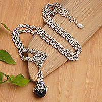 Onyx pendant necklace, 'Raven Heart' - Stering Silver and Onyx Pendant Necklace