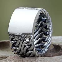 Men's sterling silver ring, 'Fire Lord' - Men's Handcrafted Sterling Silver Band Ring