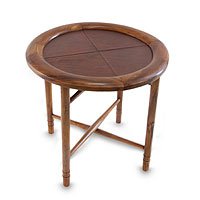Teakwood and leather coffee table,