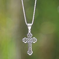 Sterling silver cross necklace, 'Luminous Faith' - Sterling Silver Religious Cross Necklace
