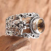 Citrine cocktail ring, 'Golden Fleur de Lis' - Unique Indonesian Citrine and Silver Cocktail Ring