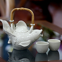 Stoneware tea set White Fish Legends set for 2 Indonesia