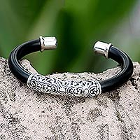 Sterling silver floral cuff bracelet, 'Magnificent Bali' - Floral Sterling Silver Cuff Bracelet