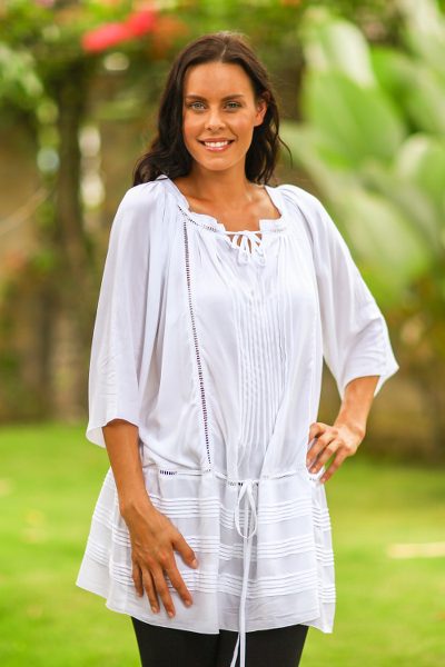 Pin tuck long tunic, Sheer Java Cloud