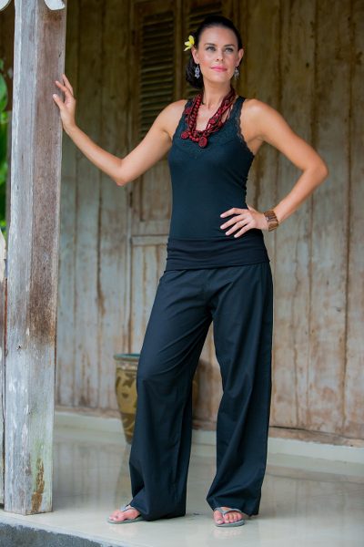 Womens wide cotton pants, Black Feminine Grace