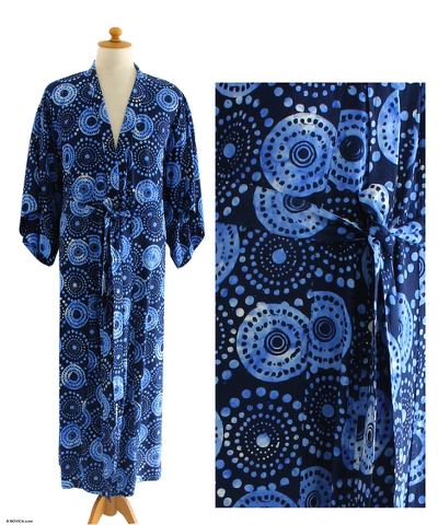 Men's robe, 'Blue Constellations' - Men's Unique Robe from Indonesia