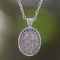 Sterling silver pendant necklace, 'Jasmine at Night' - Sterling silver pendant necklace