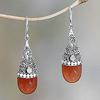 Chalcedony dangle earrings, 'Bali Tradition' - Chalcedony and rainbow moonstone dangle earrings