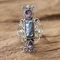 Featured review for Cultured pearl and amethyst cocktail ring, Lavender Myths