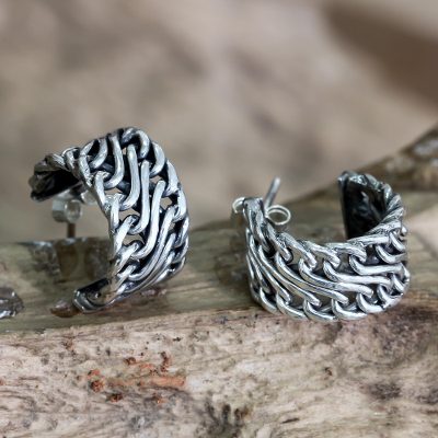 Sterling silver half-hoop earrings, Power