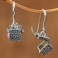 Sterling silver dangle earrings, 'Prayer Locket' - Sterling Silver Prayer Box Earrings