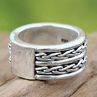 Men's sterling silver band ring, 'Lightning Paths' - Men's Hand Crafted Sterling Silver Band Ring