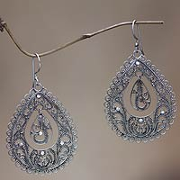 Sterling silver filigree earrings, 'Water' - Sterling silver filigree earrings