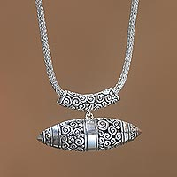 Sterling silver pendant necklace, 'Borobudur Horizon' - Handcrafted Sterling Silver Pendant Necklace