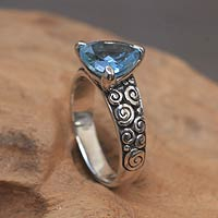 Blue topaz cocktail ring, 'Ocean Divine' - Indonesian Silver and Blue Topaz Ring