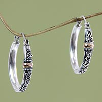 Featured review for Gold accent hoop earrings, Floral Tendrils