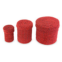 Beaded nesting boxes Sassy Red set of 3 Indonesia
