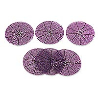 Beaded coasters Shimmering Lilac set of 6 Indonesia