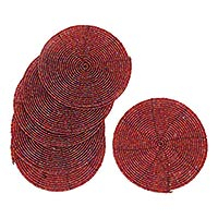 Beaded coasters Shimmering Pink set of 6 Indonesia