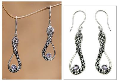 Amethyst dangle earrings, Cobra Passion