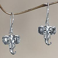 Sterling silver dangle earrings, 'Balinese Elephants' - Sterling silver dangle earrings