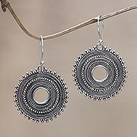 Sterling silver dangle earrings, 'Dazzling Moons' - Sterling silver dangle earrings
