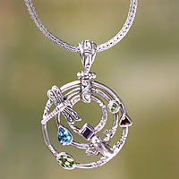 Peridot and blue topaz pendant necklace, 'Fantasy Garden' - Peridot and blue topaz pendant necklace