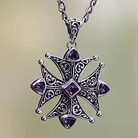 Amethyst pendant necklace, 'Maltese Cross' - Amethyst pendant necklace