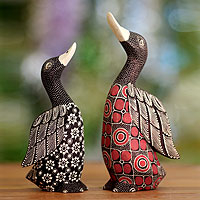 Wood batik sculptures Noble Ducks pair Indonesia