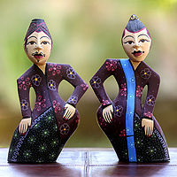 Mahogany wood statuettes Den Bagus Den Ayu pair Indonesia