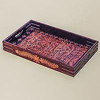 Wood batik tray Orange Paddy Indonesia