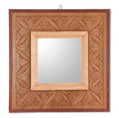Reversible wood relief panel mirror, Matahari Mosaic