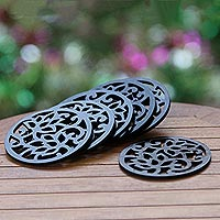 Wood coasters Night Garden set of 6 Indonesia