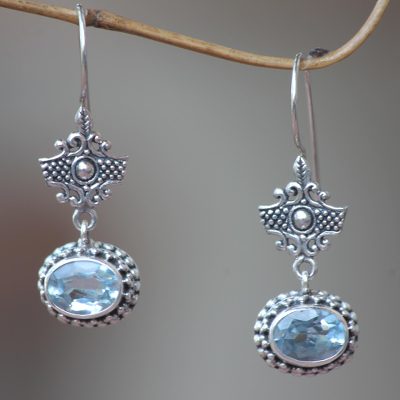Blue topaz dangle earrings, Serene Gaze