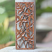 Wood wall panel, 'Forest Shrubs' - Balinese Forest Motif Relief Panel