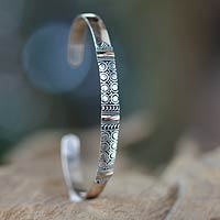 Gold accent cuff bracelet, 'Hypnotic Moon' - Balinese Silver Cuff Bracelet with 18k Gold Accents