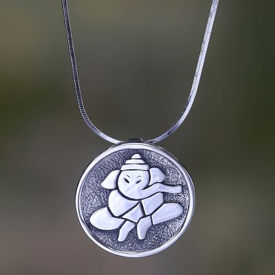 Sterling silver pendant necklace, Meditative Ganesha