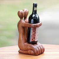 Wood wine bottle holder Gift of Love Indonesia