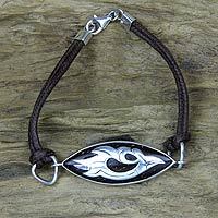 Coconut shell and sterling silver wristband bracelet,