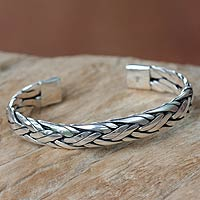 Sterling silver cuff bracelet, 'Singaraja Weave' - Braided Sterling Silver Cuff Bracelet from Bali