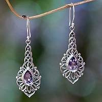 Amethyst dangle earrings, 'Rapture' - Amethyst and Sterling Silver Handcrafted Earrings