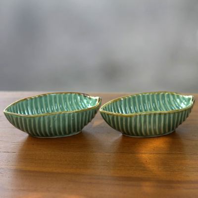 Ceramic bowls, Banana Leaf (pair)